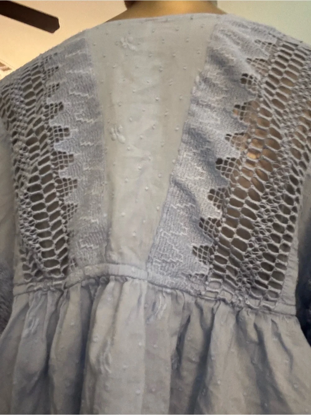 Free People Sky Blue Crochet-Trim Peasant Blouse
